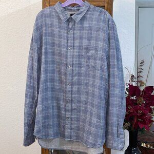 NWT $195 Gray Blue Plaid Shirt VINCE XL